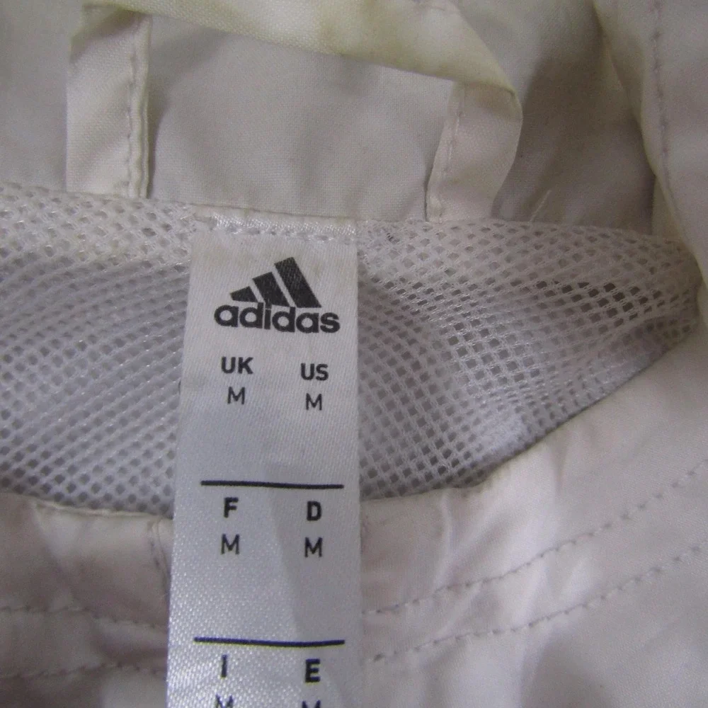 Adidas Jacket Mens M Black White Hooded Full Zip Windbreaker Colorblock Running